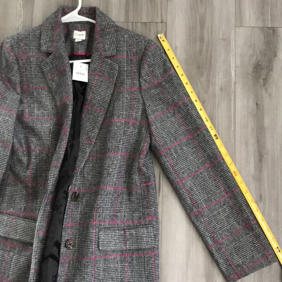 J Crew Glen Plaid Topcoat Wool Black Ivory Plum Size 4 - Picture 15 of 16